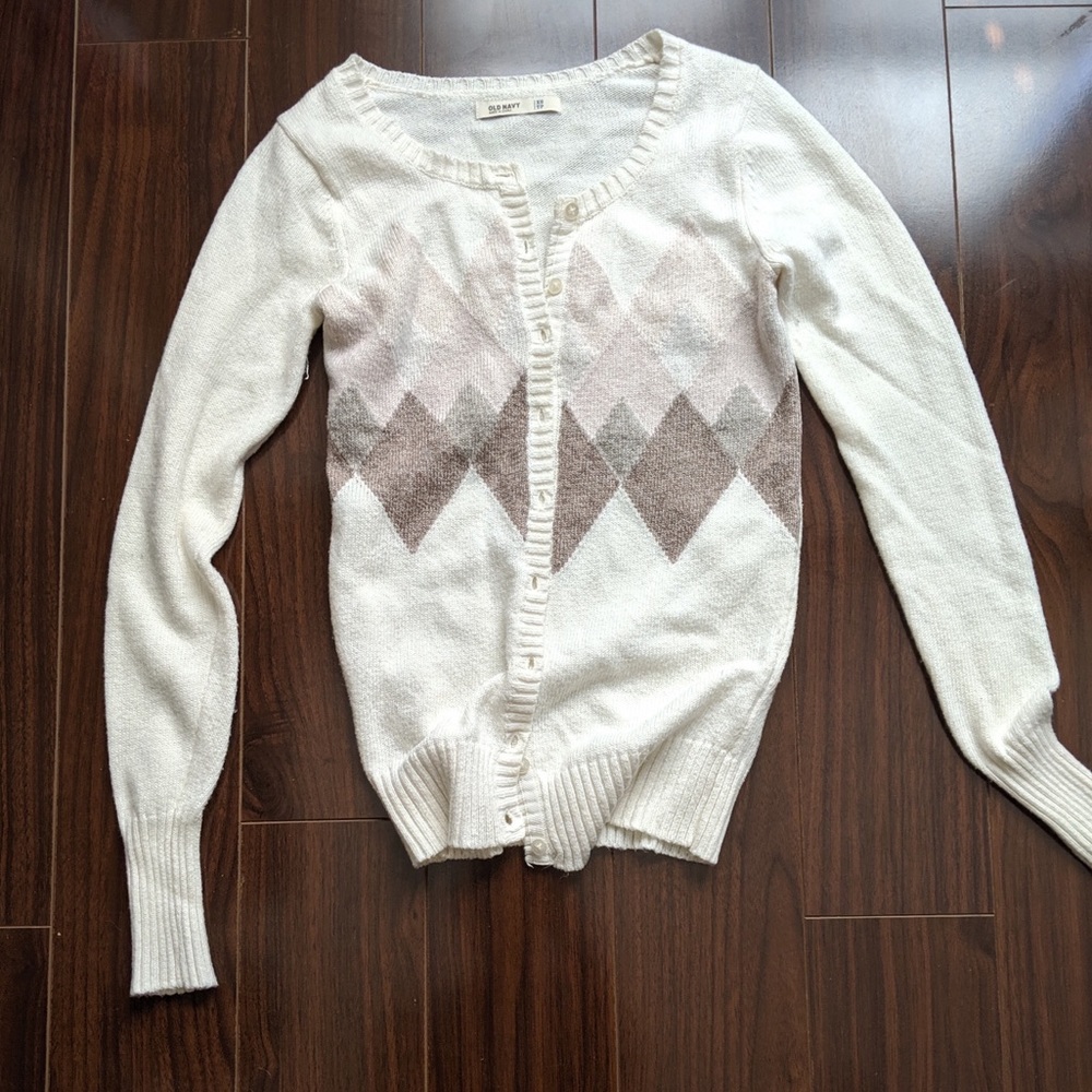 Old Navy Argyle Cardigan Purple, blush, and cream